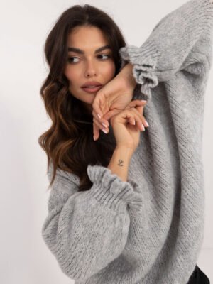 Šiltas megztinis su vilna ir rauktais rankogaliais MI-SW-2912.10X pilka