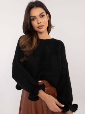 Šiltas megztinis su vilna ir rauktais rankogaliais MI-SW-2912.10X juoda