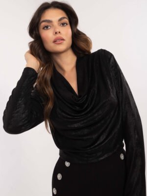 Blizgi palaidinė su drapiruota iškirpte ir ilgomis rankovėmis "PAOLO" juoda