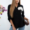 Laisvo modelio oversize marškiniai su gėlė ART61762 juoda