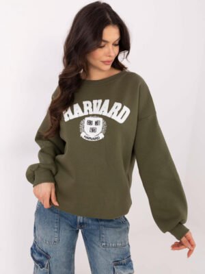 Oversize džemperis su siuvinėtu užrašu "HARVARD" khaki