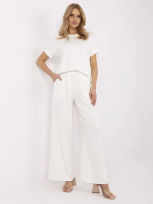 Palazzo stiliaus trikotažinės kelnės "KETTY" pieno balta