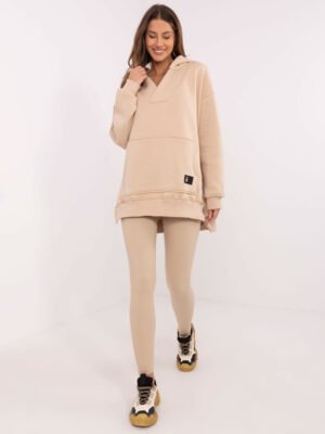 Trijų dalių: ilgo oversize džemperio, trumpo topo ir tamprių komplektas "SINDY" smėlio