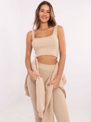 Alternative view of Trijų dalių: ilgo oversize džemperio, trumpo topo ir tamprių komplektas "SINDY" smėlio