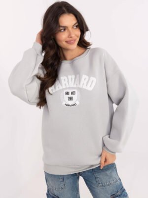 Oversize džemperis su siuvinėtu užrašu "HARVARD" pilka