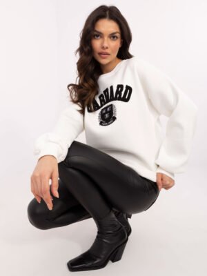 Alternative view of Oversize džemperis su siuvinėtu užrašu "HARVARD" pieno balta