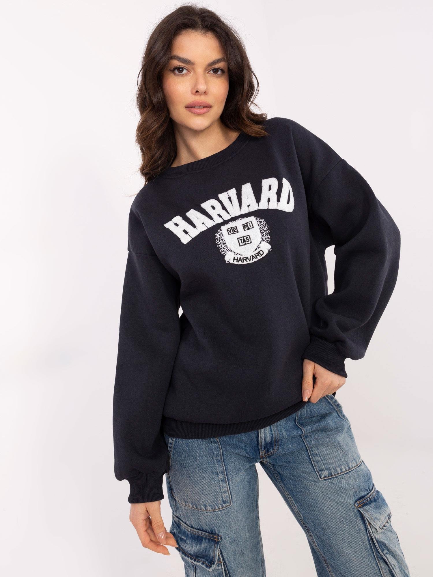 Oversize džemperis su siuvinėtu užrašu "HARVARD" grafito
