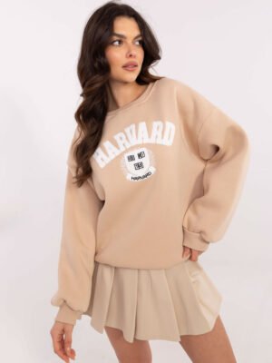 Oversize džemperis su siuvinėtu užrašu "HARVARD" smėlio