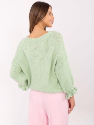 Alternative view of Šiltas megztinis su vilna ir rauktais rankogaliais "SELORA" pistacijų