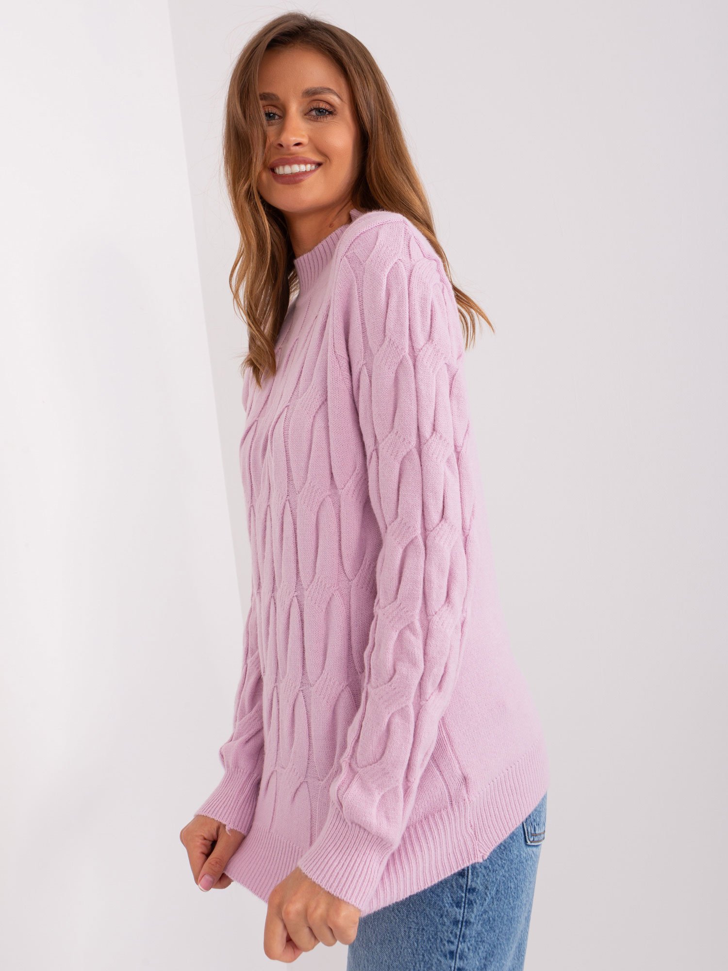 Casual stiliaus megztinis su pynių raštu "TRISHA" šviesi violetinė - Image 3