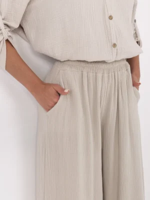 Alternative view of Palazzo stiliaus muslino kelnės "HUGGY" smėlio