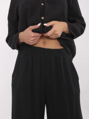 Alternative view of Palazzo stiliaus muslino kelnės "HUGGY" juoda