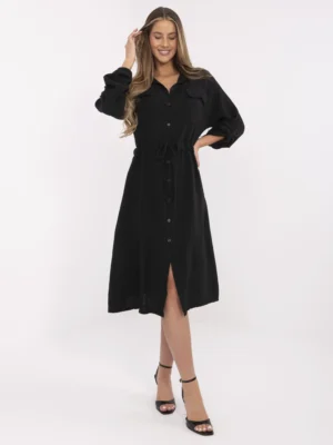 Marškinių tipo muslino suknelė su reguliuojamu liemeniu "MARINETTE" juoda