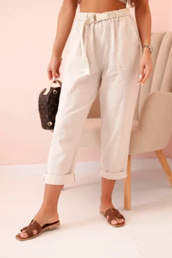 Medvilninio audinio kelnės su LINU ART52888 beige