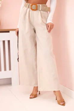 Plačios medvilninio audinio kelnės su LINU ART9806-1 beige