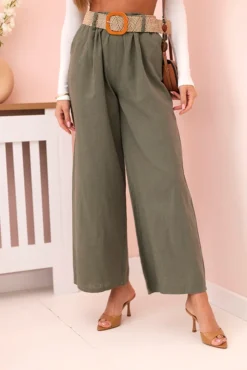 Plačios medvilninio audinio kelnės su LINU ART9806-1 khaki