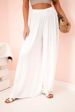 Alternative view of Plačios viskozės audinio kelnės "POLA" balta