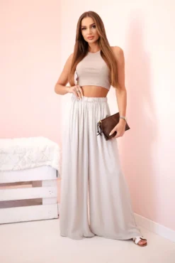 Plačios viskozės audinio kelnės 3180 šviesi beige