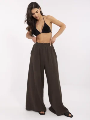 Palazzo stiliaus muslino kelnės "HUGGY" tamsi ruda