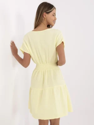 Alternative view of Vasarinė muslino suknelė su V iškirpte ir elastingu liemeniu "VIOLA" šviesi geltona