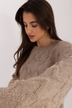 Pol pl bezowy damski sweter oversize z okraglym dekoltem 408961 4