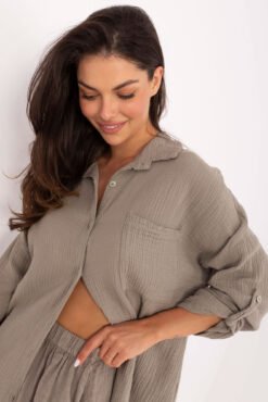 Pol pl ciemnobezowa koszula oversize z muslinu 413384 2