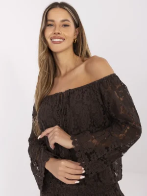 Alternative view of Romantiška nėriniuota palaidinė atvirais pečiais "ALANA" tamsi ruda