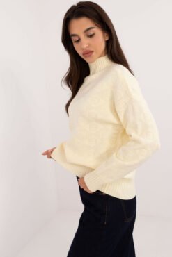 Pol pl jasnozolty wzorzysty sweter z polgolfem 409059 3