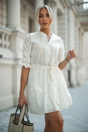 BOHO stiliaus medvilninė suknelė "RUBI" šviesi smėlio