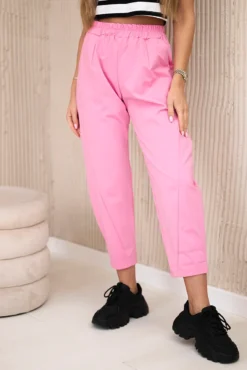 Laisvalaikio stiliaus PUNTO audinio kelnės 6527-1 light pink