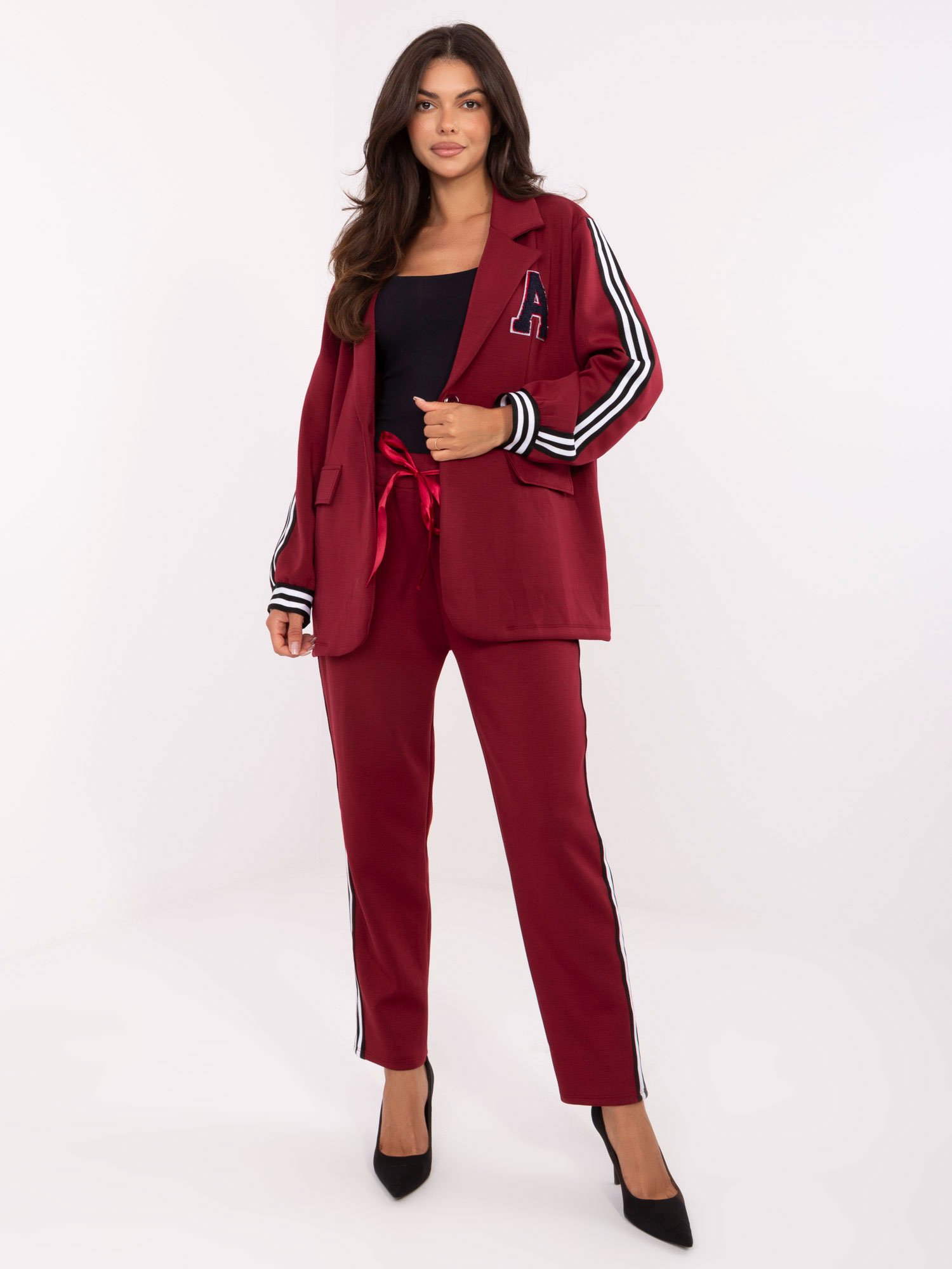 Švarko ir kelnių komplektas su sportinėmis juostomis "ALDO" bordo