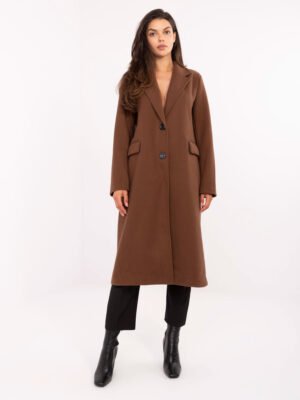 Alternative view of Tiesaus kirpimo paltas su dviem sagomis "KELSI" ruda