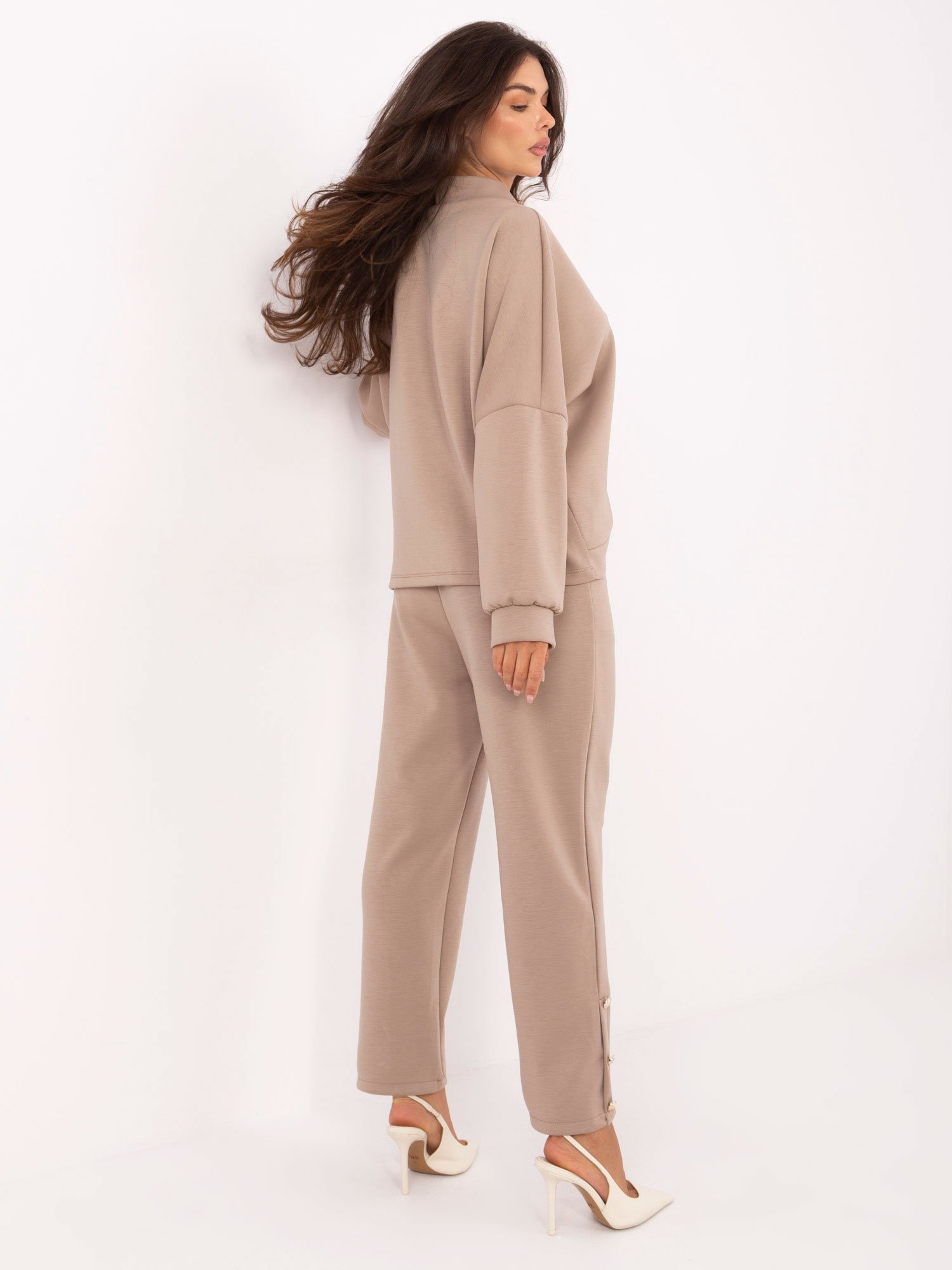 Stilingas oversize kardigano ir kelnių komplektas "YVONA" tamsi smėlio - Image 2