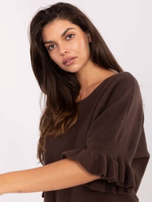 Alternative view of Laisvo modelio megztinis su puošniais rankogaliais "JUNA" tamsi ruda