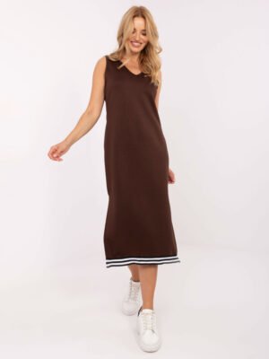 Alternative view of Sportiškai elegantiškas  suknelės ir užsegamo džemperio komplektas "YLLIKA" tamsi ruda