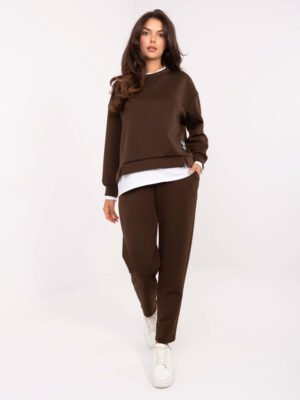 Laisvalaikio komplektas su sluoksniuoto dizaino džemperiu "MATTEO" tamsi ruda