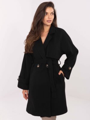 Klasikinis paltas su dvieiliu užsegimu "AIRA" juoda