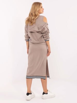 Alternative view of Sportiškai elegantiškas  suknelės ir užsegamo džemperio komplektas "YLLIKA" tamsi smėlio