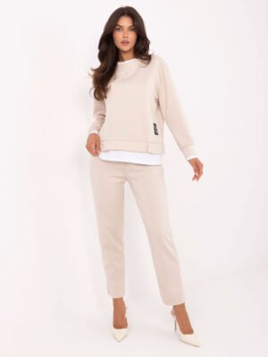 Laisvalaikio komplektas su sluoksniuoto dizaino džemperiu "MATTEO" šviesi smėlio