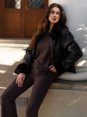 Alternative view of Minkštas ir švelnus megztas komplektas "ROZZY" tamsi ruda