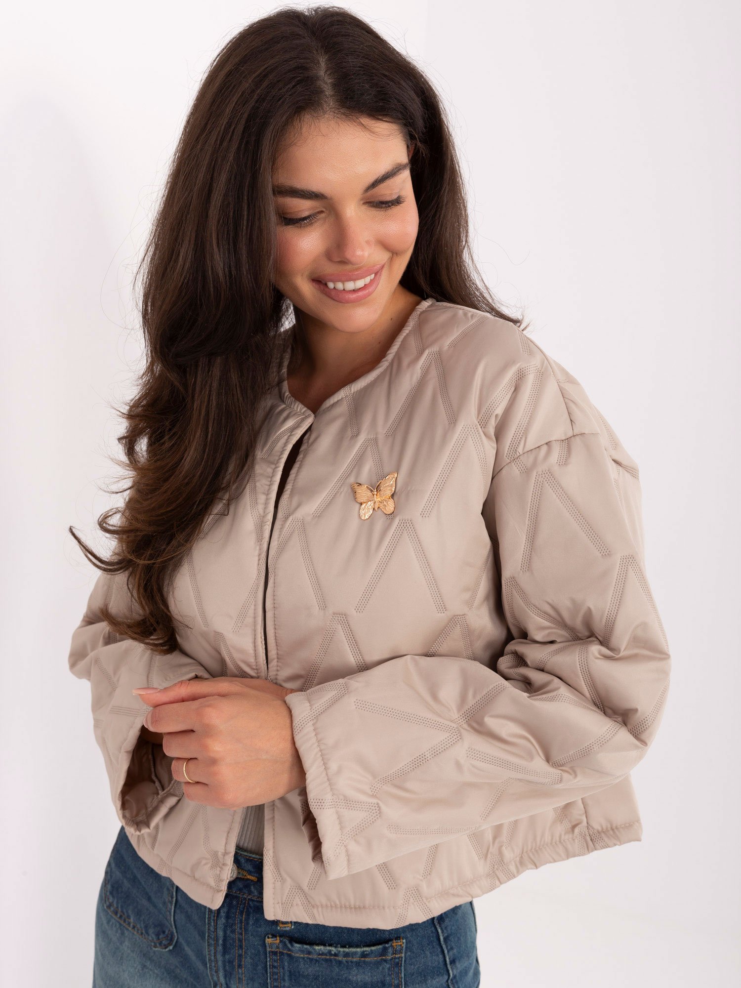 Lengva striukė su drugelio formos sage IT-KR-FL8357.82 beige - Image 4