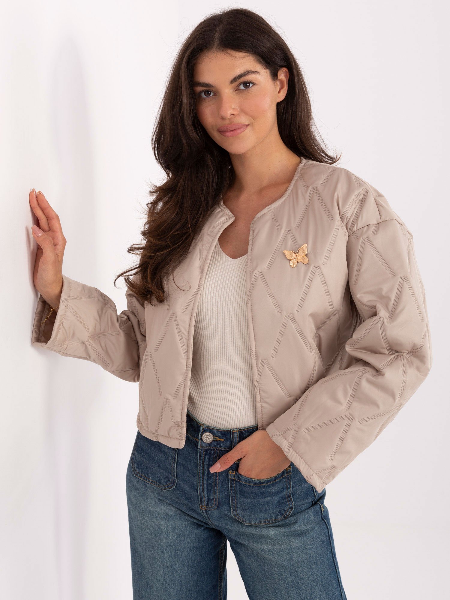 Lengva striukė su drugelio formos sage IT-KR-FL8357.82 beige - Image 2