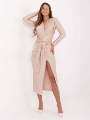 Alternative view of Puošni priglundanti suknelė su raukiniais IT-SK-21625.84 beige