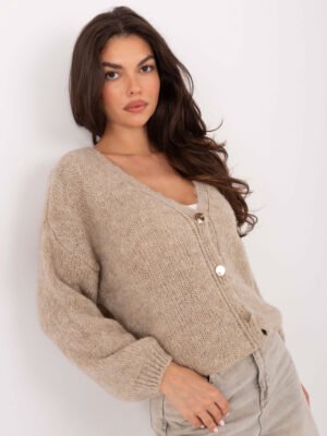 Klasikinis megztinis su sagomis MI-SW-0309.89 beige