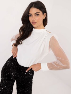 Subtili elegantiška palaidinė su tinklelio rankovėmis "ELIJA" balta