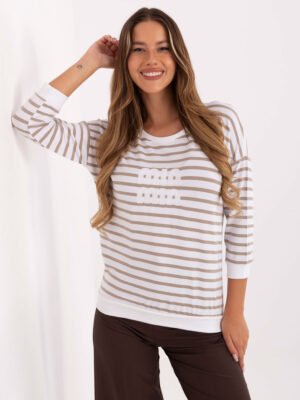 Alternative view of Dryžuota palaidinė ilgomis rankovėmis iš modalio audinio RV-BZ-A790.47 balta beige