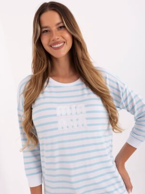 Alternative view of Dryžuota palaidinė ilgomis rankovėmis iš modalio audinio RV-BZ-A790.47 balta mėlyna