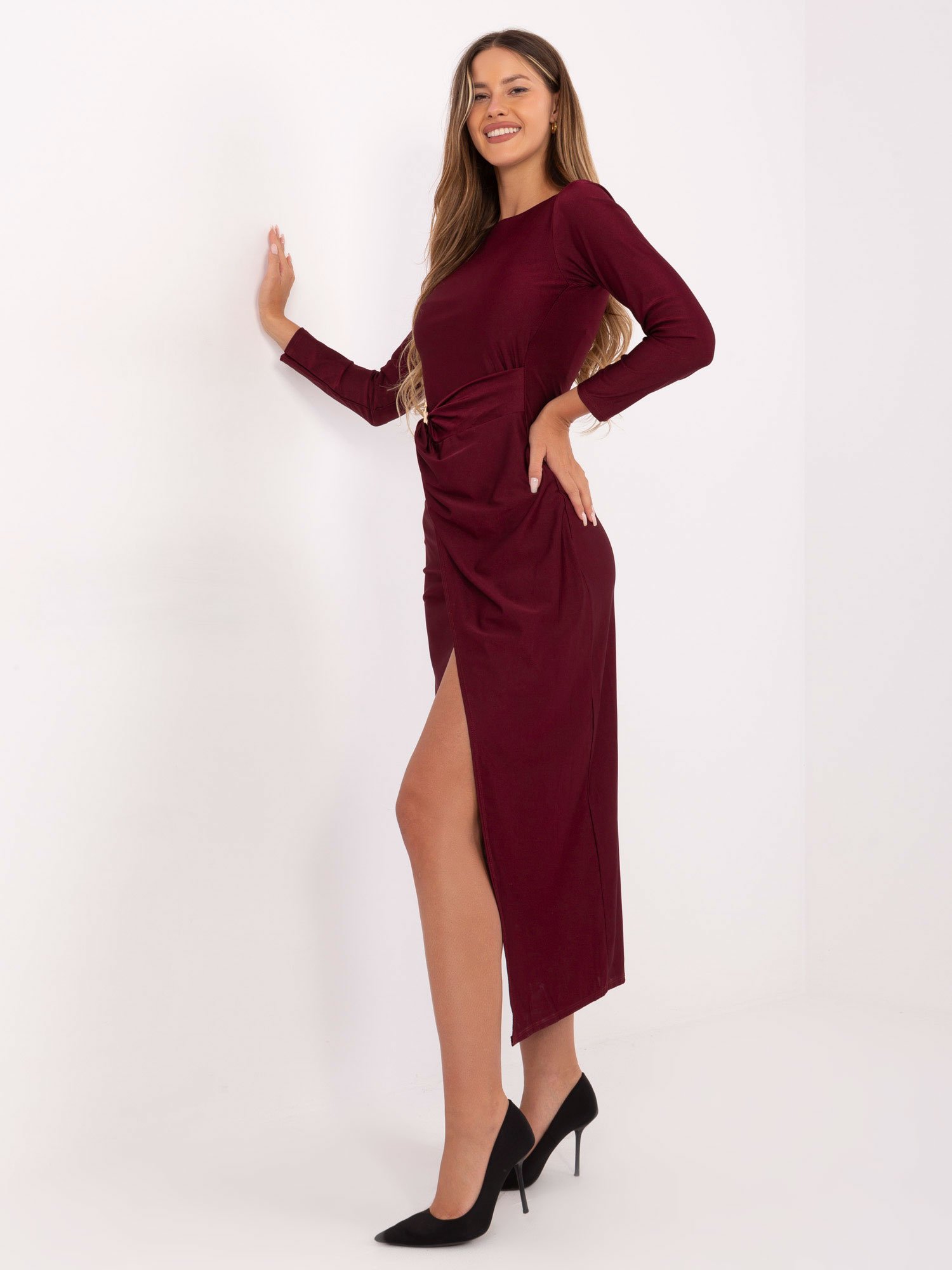 Puošni priglundanti suknelė "SUN" bordo - Image 3