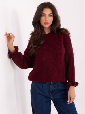 Šiltas megztinis su vilna ir rauktais rankogaliais "SELORA" bordo