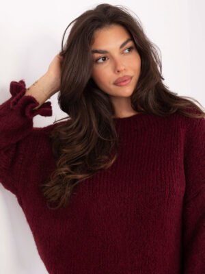 Alternative view of Šiltas megztinis su vilna ir rauktais rankogaliais "SELORA" bordo